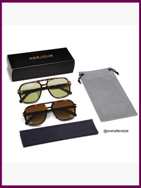 Retro Square Aviator Sunglasses Oversized Vintage Plastic Frame main image 5